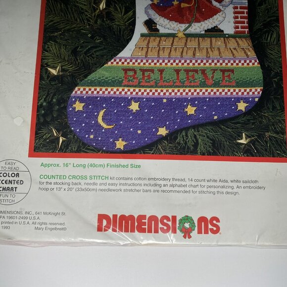 Dimensions Christmas Stocking Kit Believe 8446 Mary Engelbreit 1993 New - Picture 4 of 5